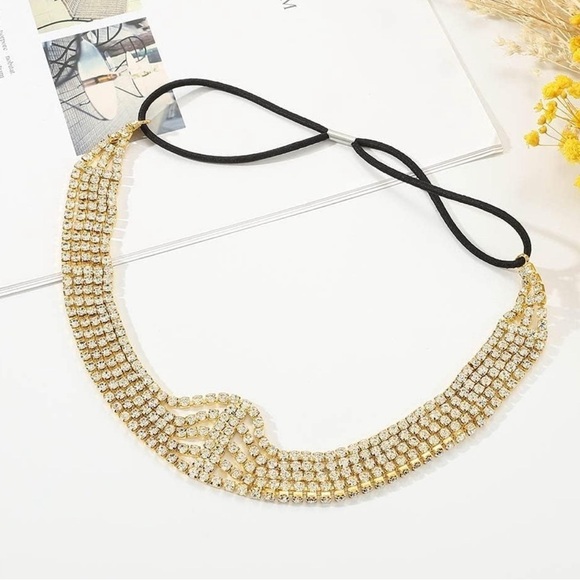 New Luxury Rhinestone Elastic Headband Gold ✨✨💕💕 - Picture 2 of 6
